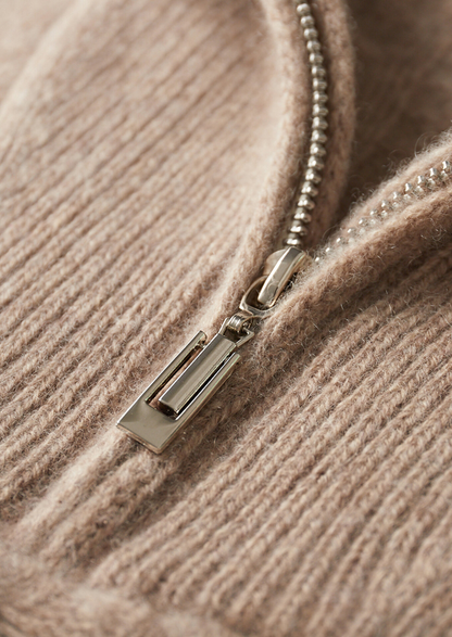 Pure Cashmere Beige Cable Half Zip Sweater | Arventti