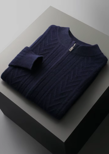 Pure Extra-Fine Merino Wool Patterned Zip Cardigan | Arventti