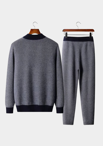 Pure Extra-Fine Merino Wool Navy Blue Herringbone Set | Arventti