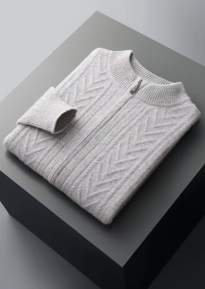 Pure Extra-Fine Merino Wool Patterned Zip Cardigan | Arventti