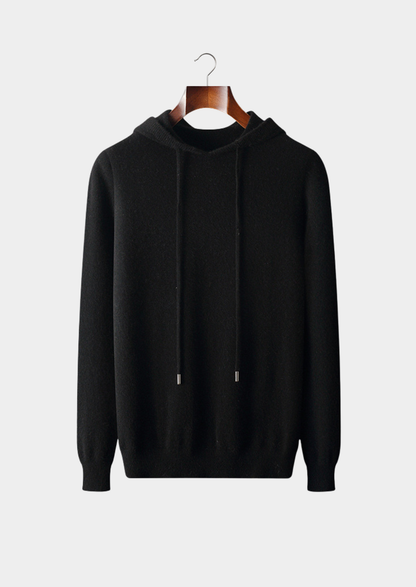 Pure Extra-Fine Merino Wool Black Leisure Hoodie | Arventti