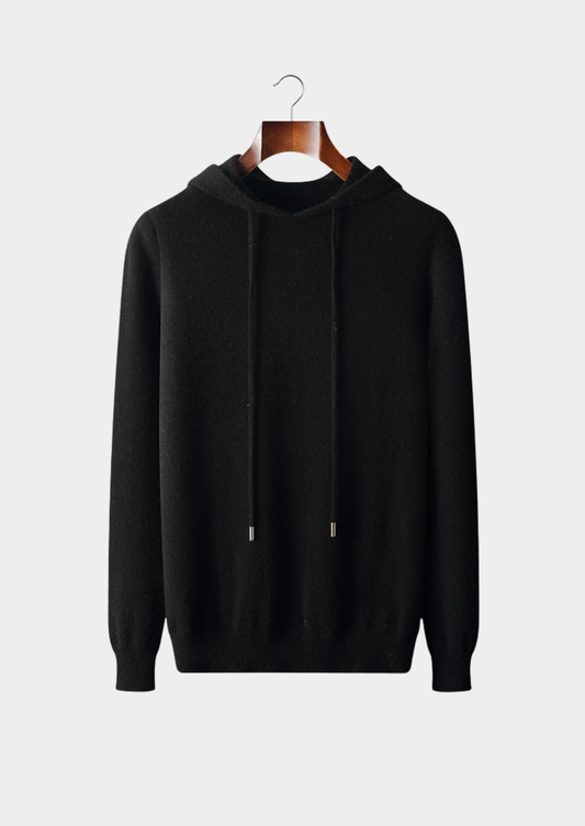 Pure Extra-Fine Merino Wool Black Leisure Hoodie | Arventti