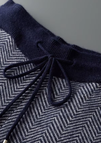 Pure Extra-Fine Merino Wool Navy Blue Herringbone Set | Arventti