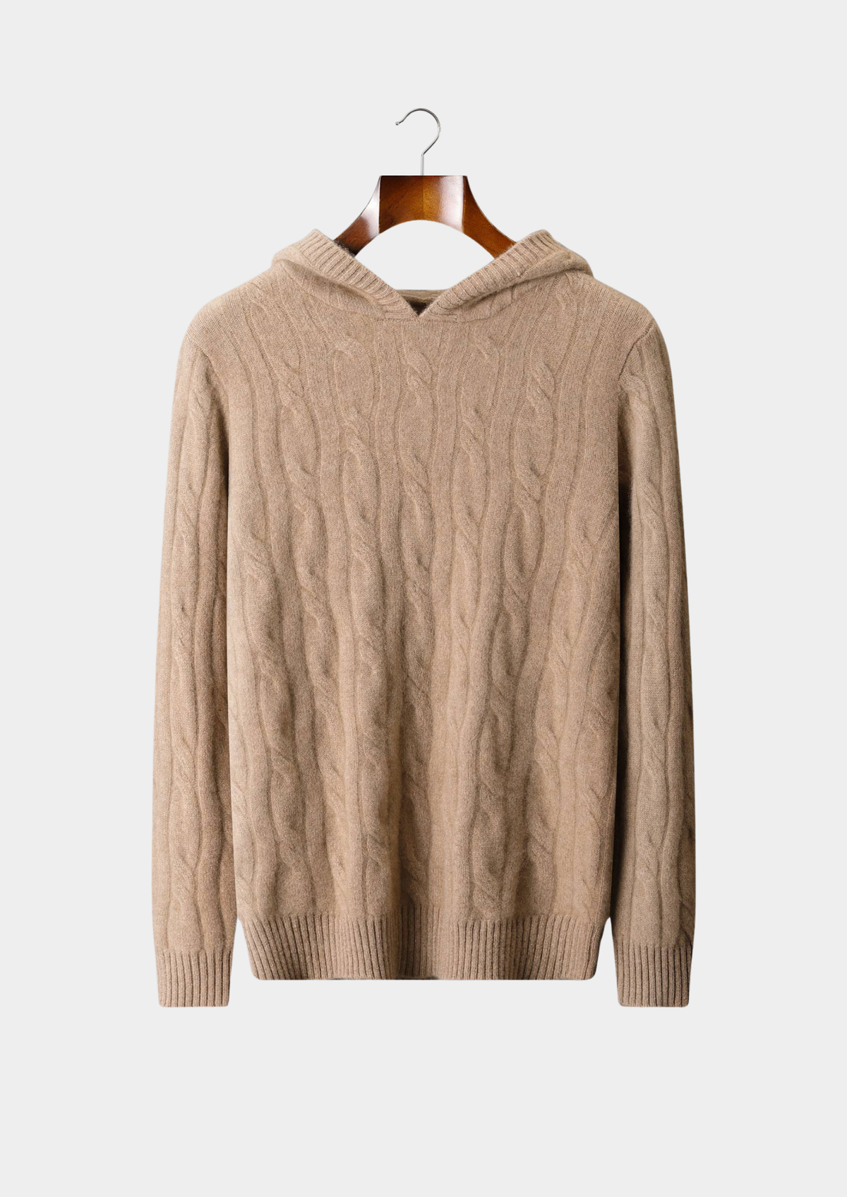 Pure Cashmere Sand Cable Knit Hoodie | Arventti