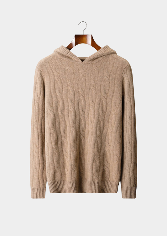 Pure Cashmere Sand Cable Knit Hoodie | Arventti