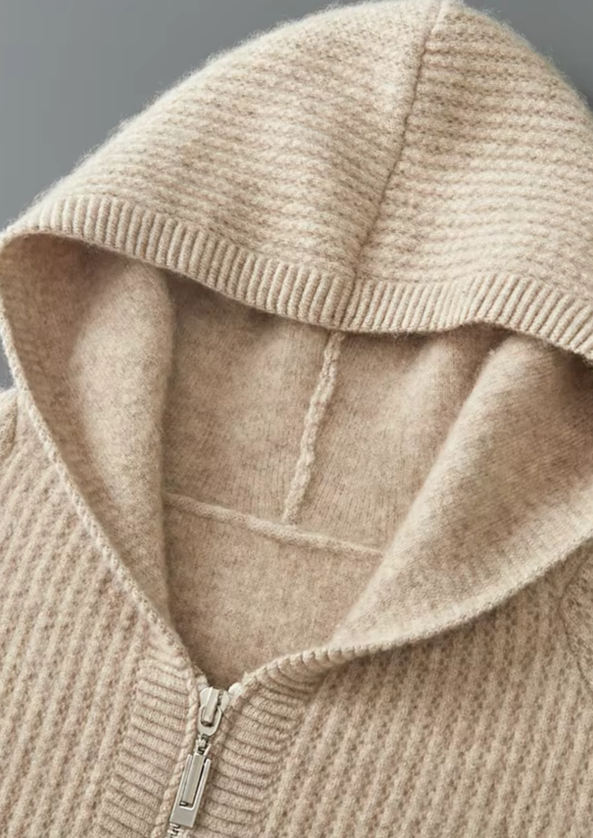 Pure Extra-Fine Merino Wool Ribbed Zipper Hoodie | Arventti