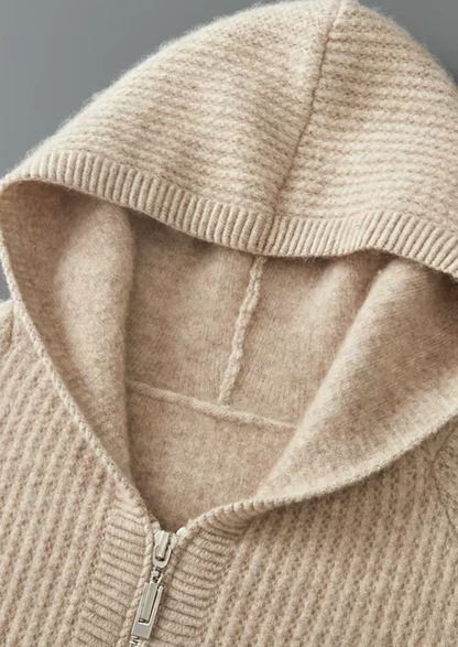Pure Extra-Fine Merino Wool Ribbed Zipper Hoodie | Arventti