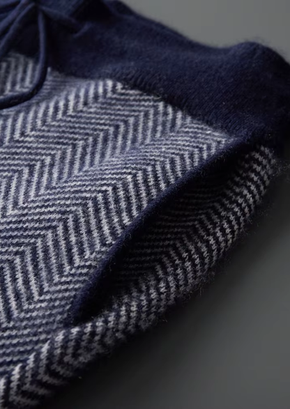 Pure Extra-Fine Merino Wool Navy Blue Herringbone Set | Arventti