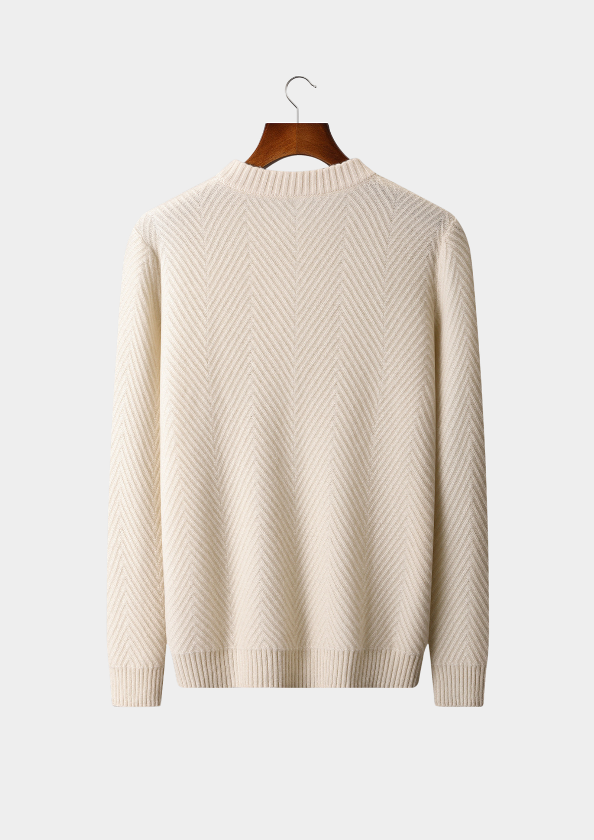 Pure Cashmere Ivory Herringbone Crewneck | Arventti