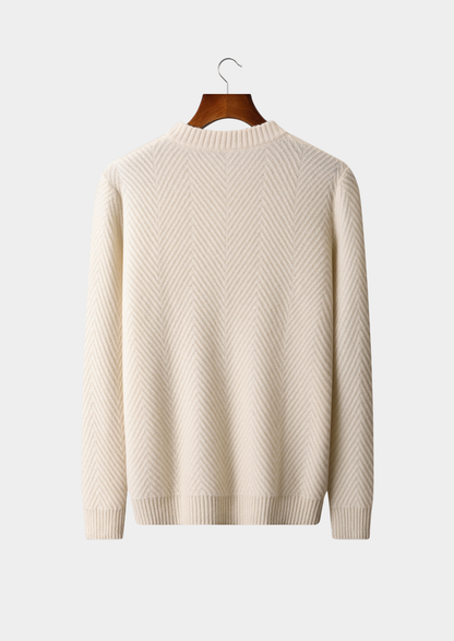 Pure Cashmere Ivory Herringbone Crewneck | Arventti