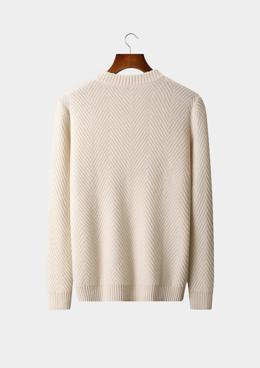 Pure Cashmere Ivory Herringbone Crewneck | Arventti