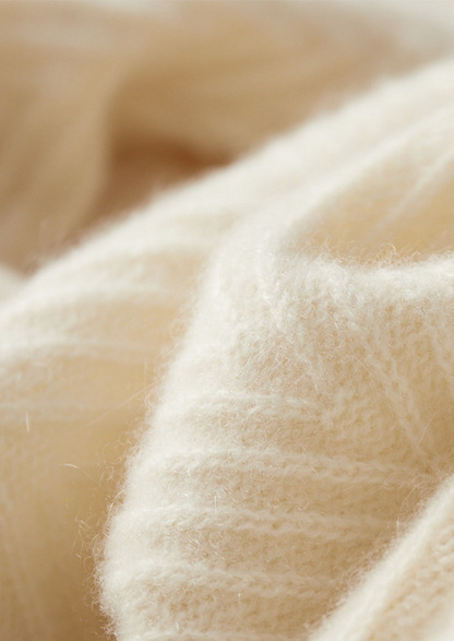 Pure Cashmere Ivory Herringbone Crewneck | Arventti