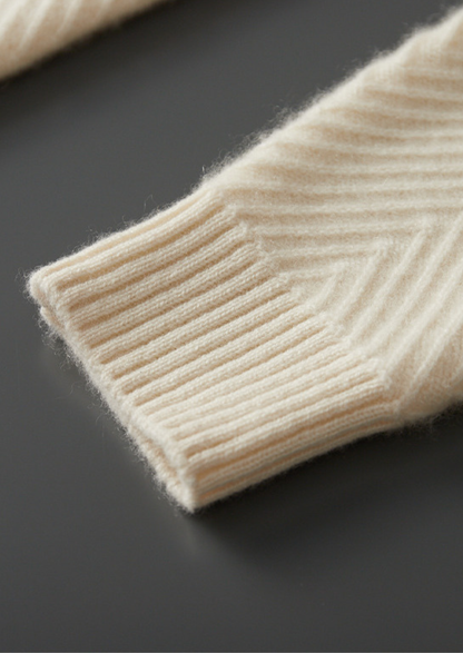 Pure Cashmere Ivory Herringbone Crewneck | Arventti