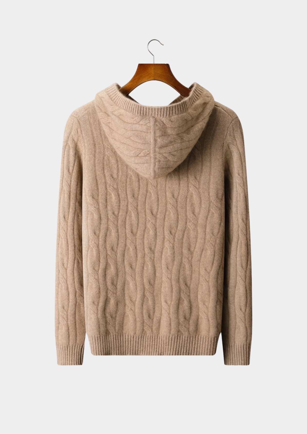 Pure Cashmere Sand Cable Knit Hoodie | Arventti