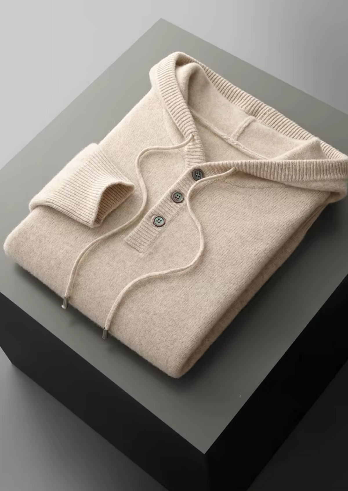 Pure Extra-Fine Merino Wool Button Hoodie | Arventti