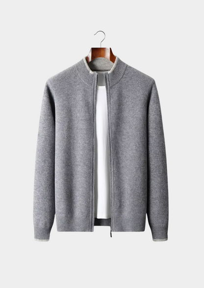 Pure Extra-Fine Merino Wool Two-Tone Zip Cardigan | Arventti