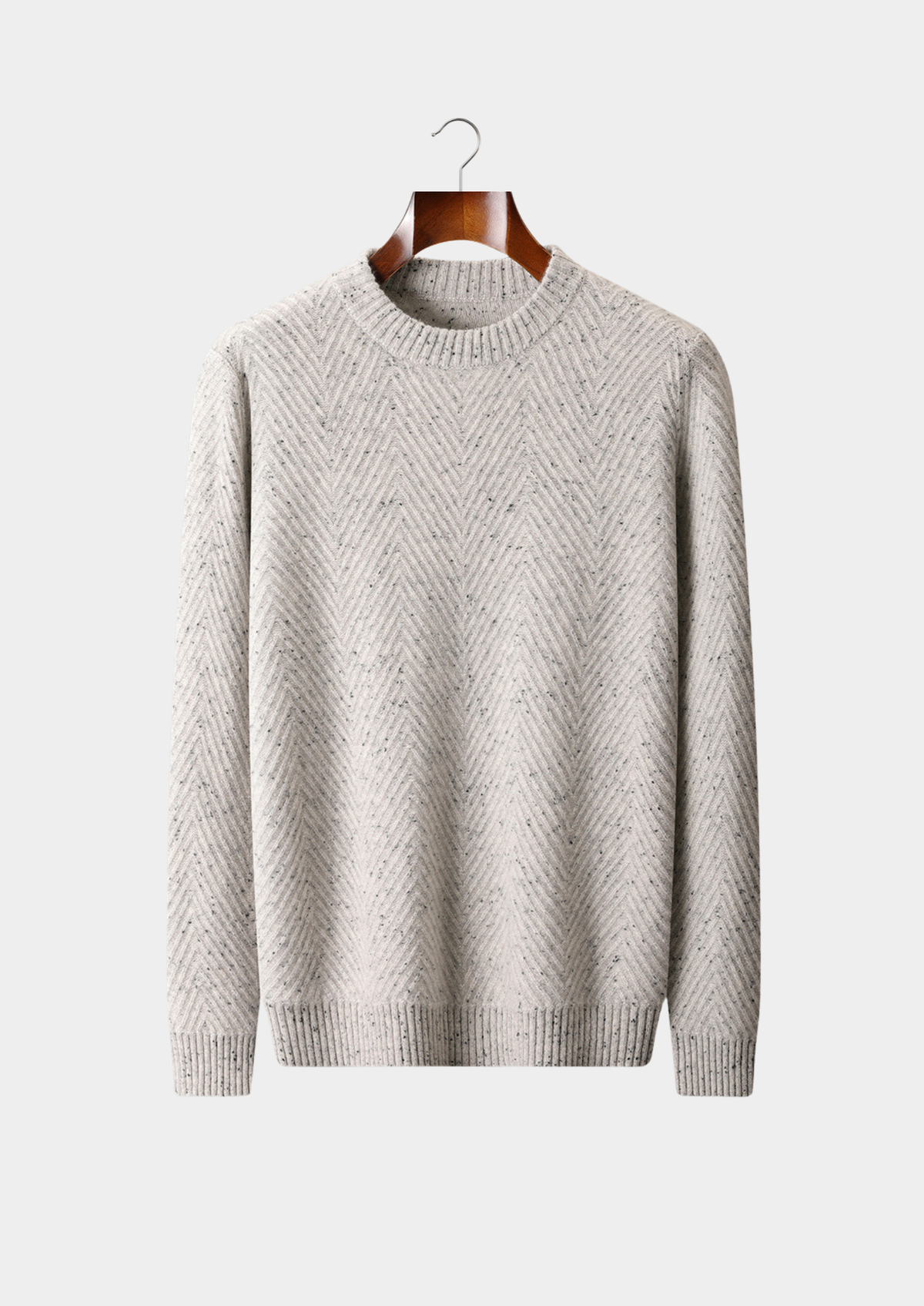 Pure Cashmere Light Gray Herringbone Crewneck | Arventti