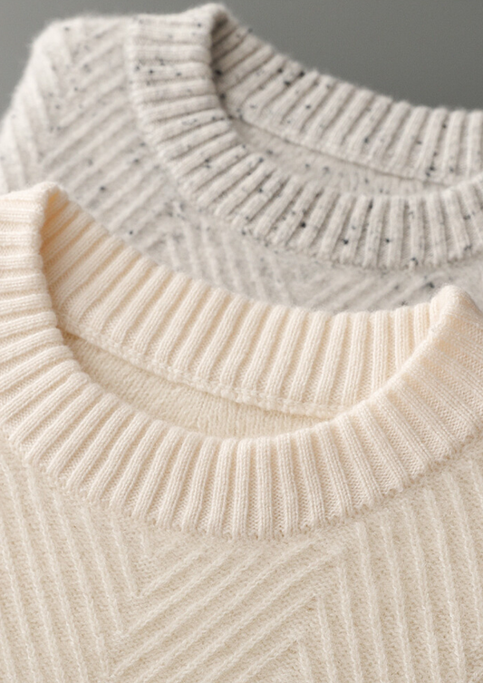 Pure Cashmere Light Gray Herringbone Crewneck | Arventti