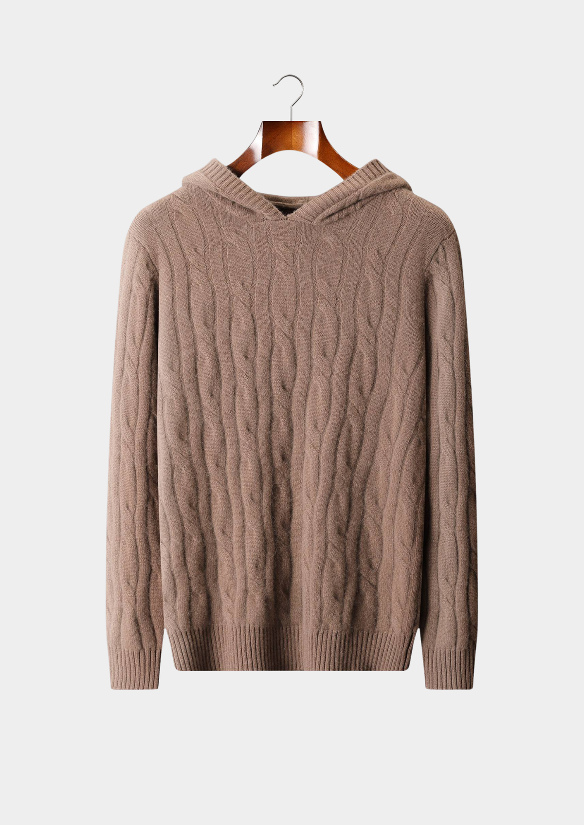 Pure Cashmere Beige Cable Knit Hoodie | Arventti