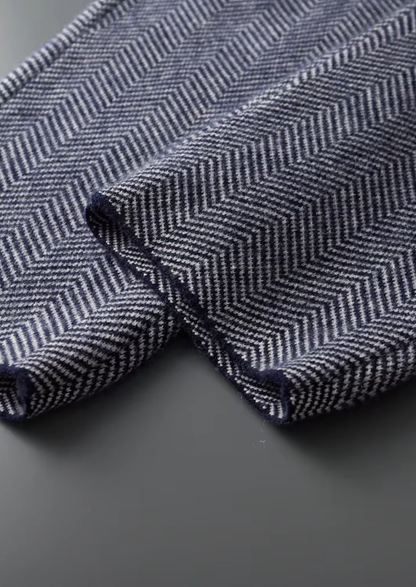 Pure Extra-Fine Merino Wool Navy Blue Herringbone Set | Arventti