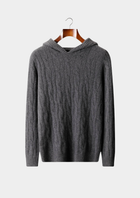 Pure Cashmere Dark Gray Cable Knit Hoodie
