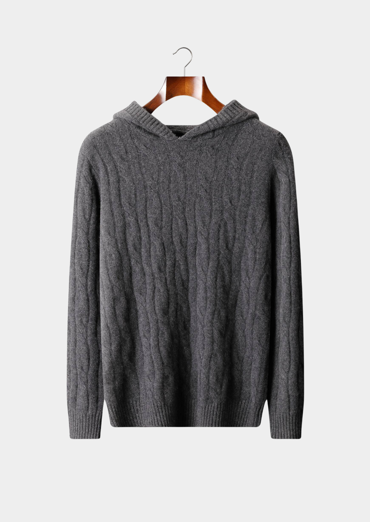 Pure Cashmere Dark Gray Cable Knit Hoodie | Arventti