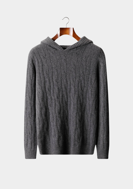 Pure Cashmere Dark Gray Cable Knit Hoodie | Arventti