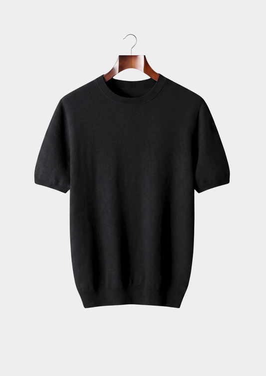 Premium Cashmere Classic Crewneck T-Shirt - Black | Arventti