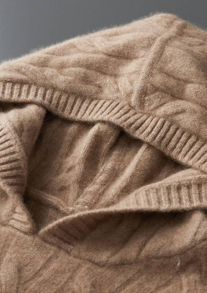 Pure Cashmere Sand Cable Knit Hoodie | Arventti