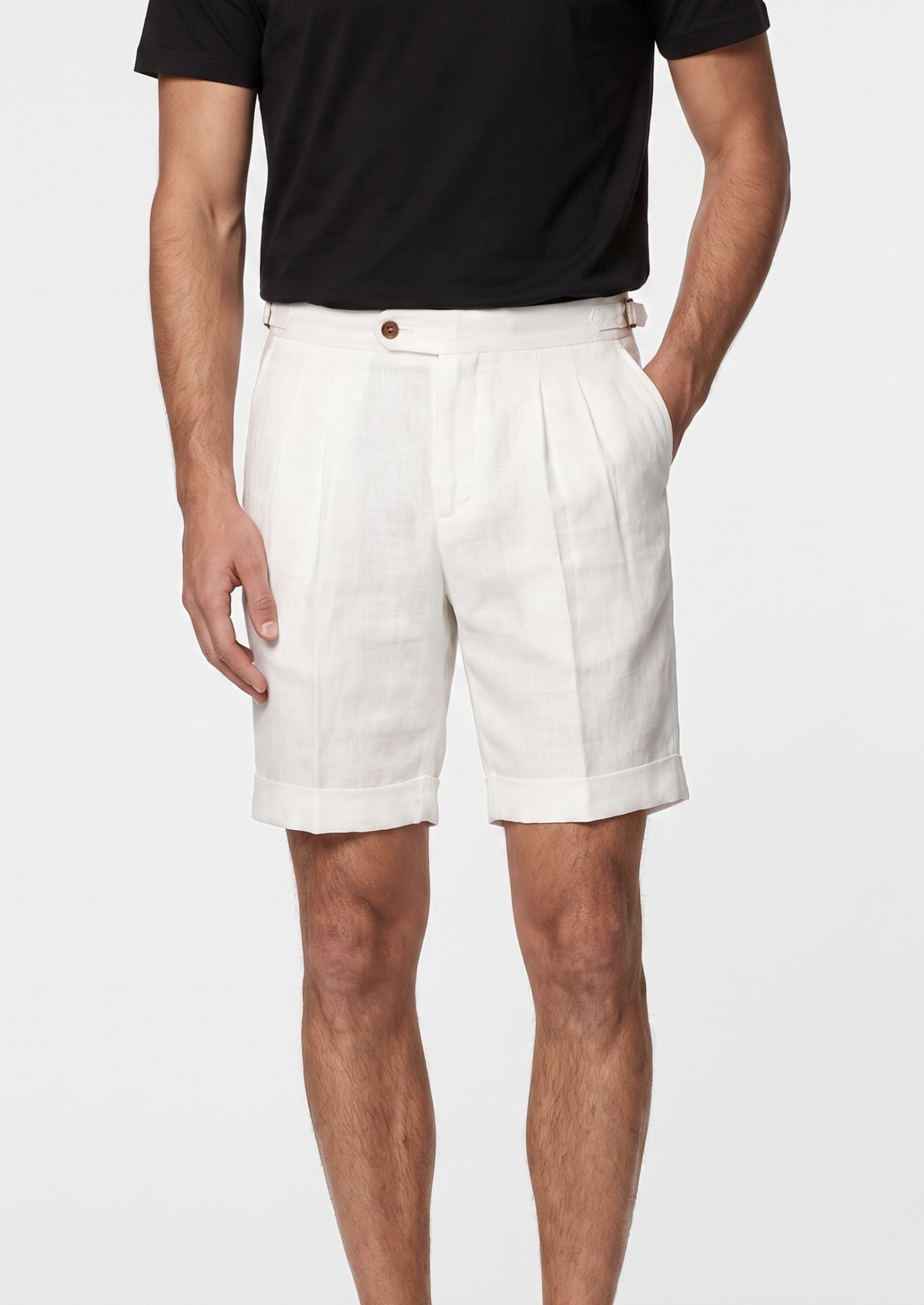 White Pleated Linen Seaside Shorts | Arventti