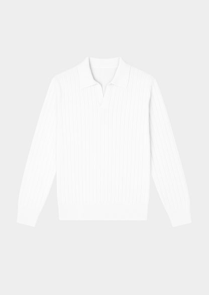 White Buttonless Ribbed Polo | Arventti