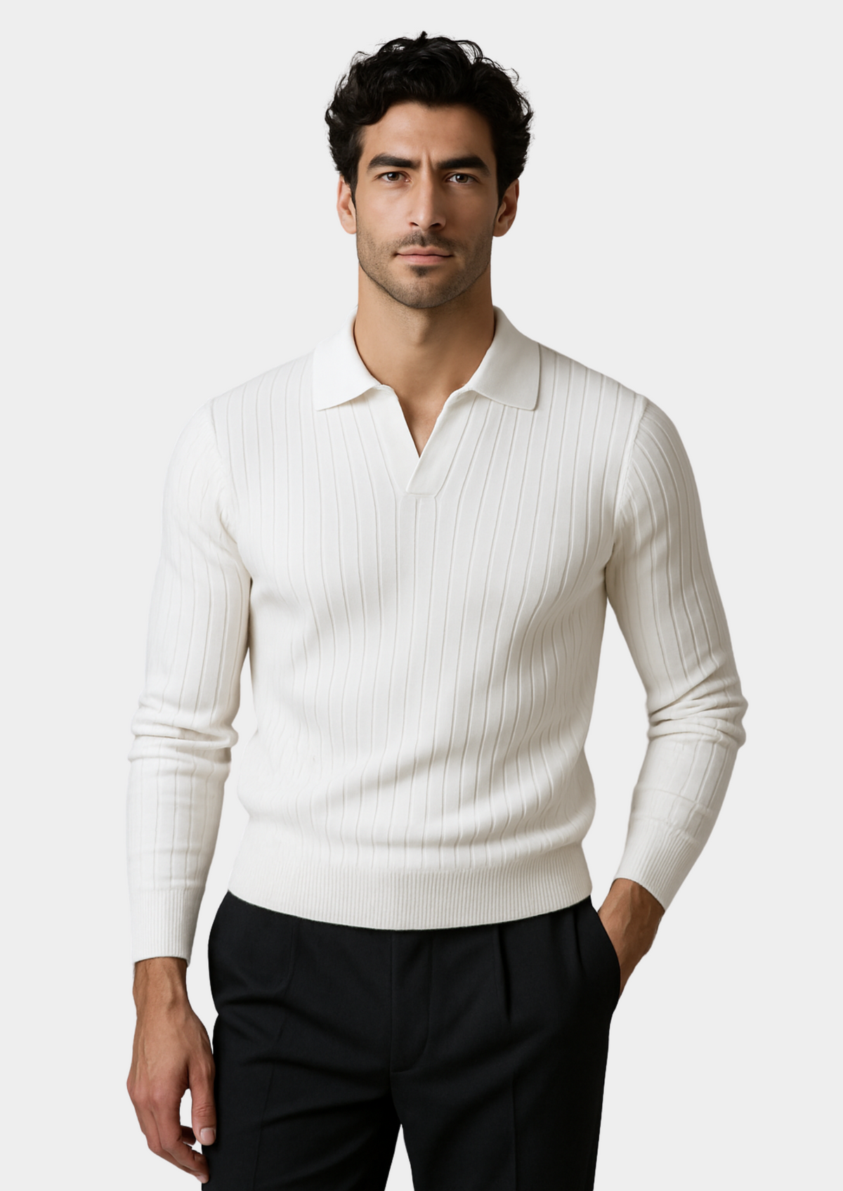 White Buttonless Ribbed Polo | Arventti