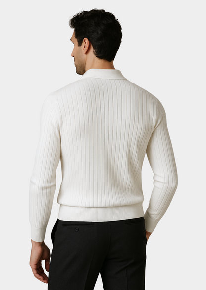 White Buttonless Ribbed Polo | Arventti