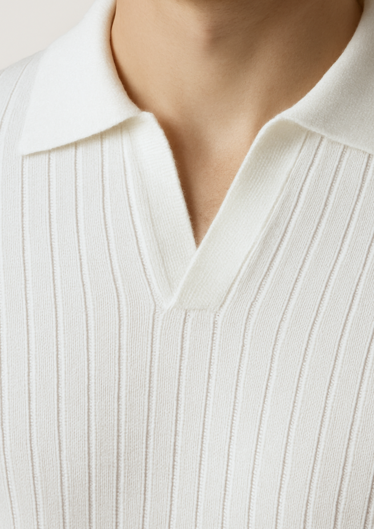 White Buttonless Ribbed Polo | Arventti