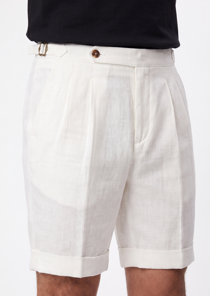 White Pleated Linen Seaside Shorts | Arventti