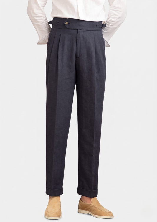 Napoli Pleated Coastal Trousers - Navy Blue | Arventti