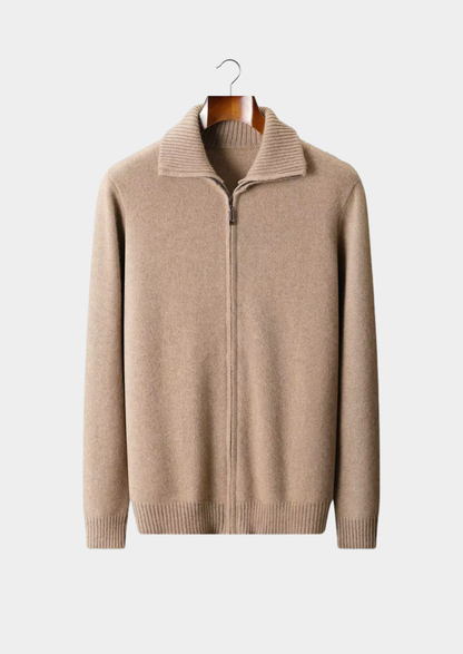 Pure Cashmere Beige Funnel Neck Cardigan | Arventti