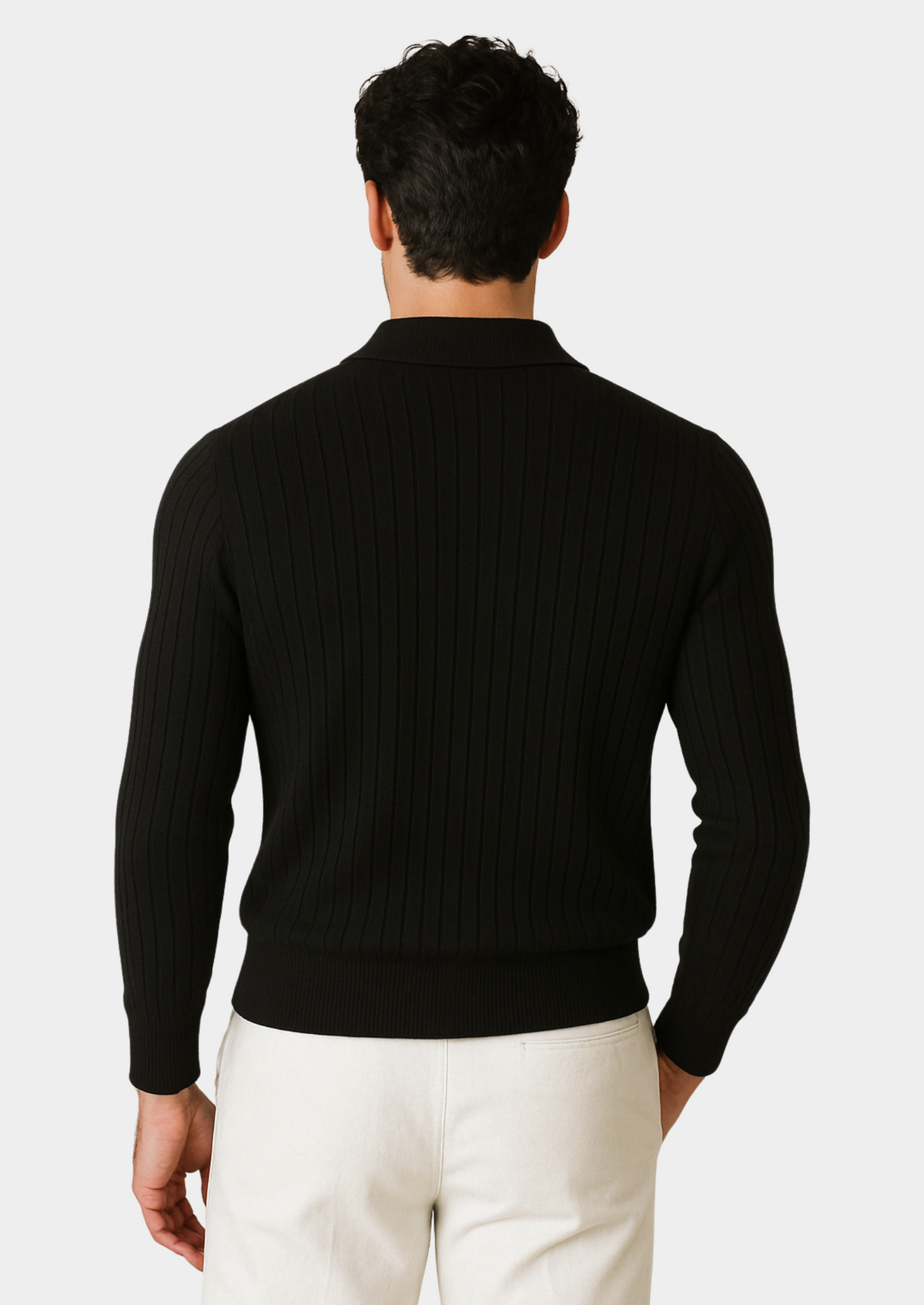 Black Buttonless Ribbed Polo | Arventti
