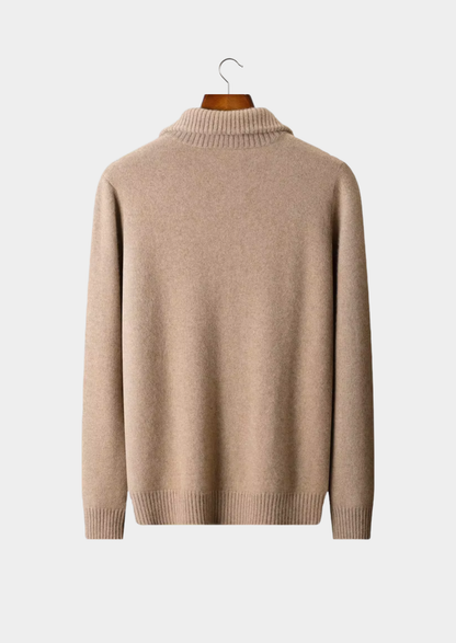 Pure Cashmere Beige Funnel Neck Cardigan | Arventti