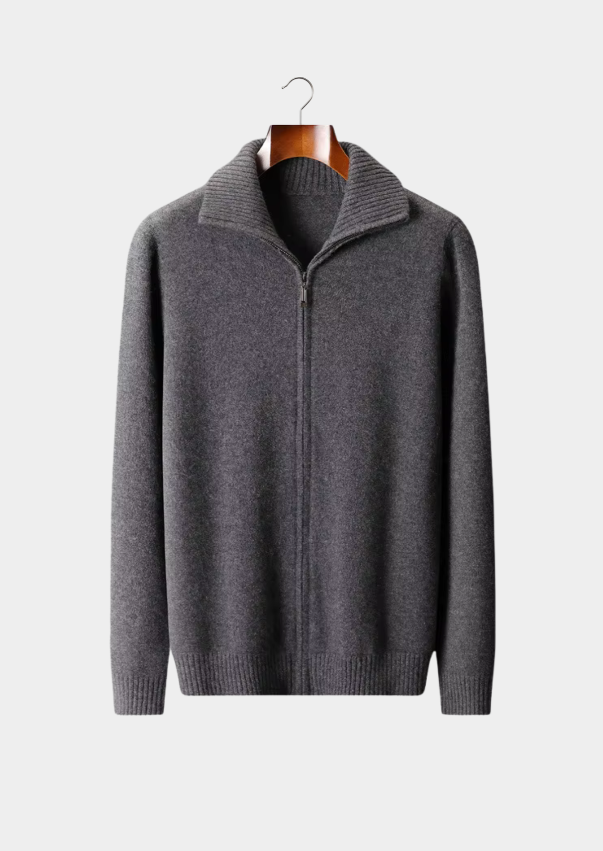 Pure Cashmere Dark Gray Funnel Neck Cardigan | Arventti