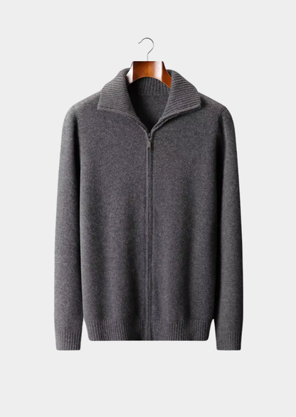 Pure Cashmere Dark Gray Funnel Neck Cardigan | Arventti