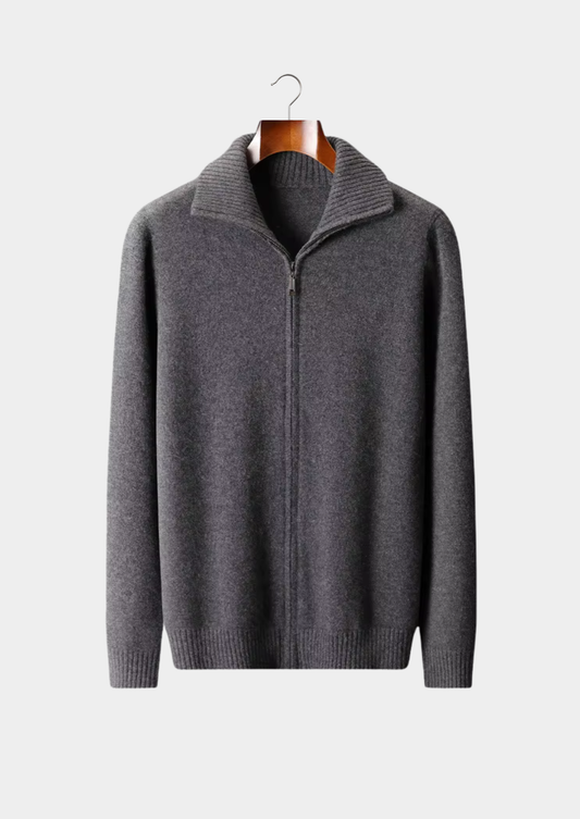 Pure Cashmere Dark Gray Funnel Neck Cardigan | Arventti