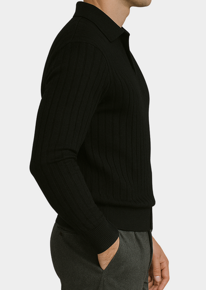 Black Buttonless Ribbed Polo | Arventti