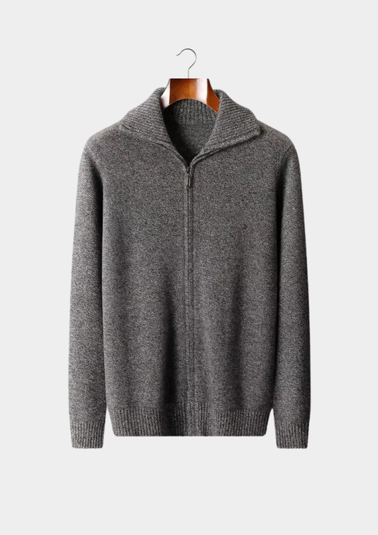 Pure Cashmere Heather Gray Funnel Neck Cardigan | Arventti