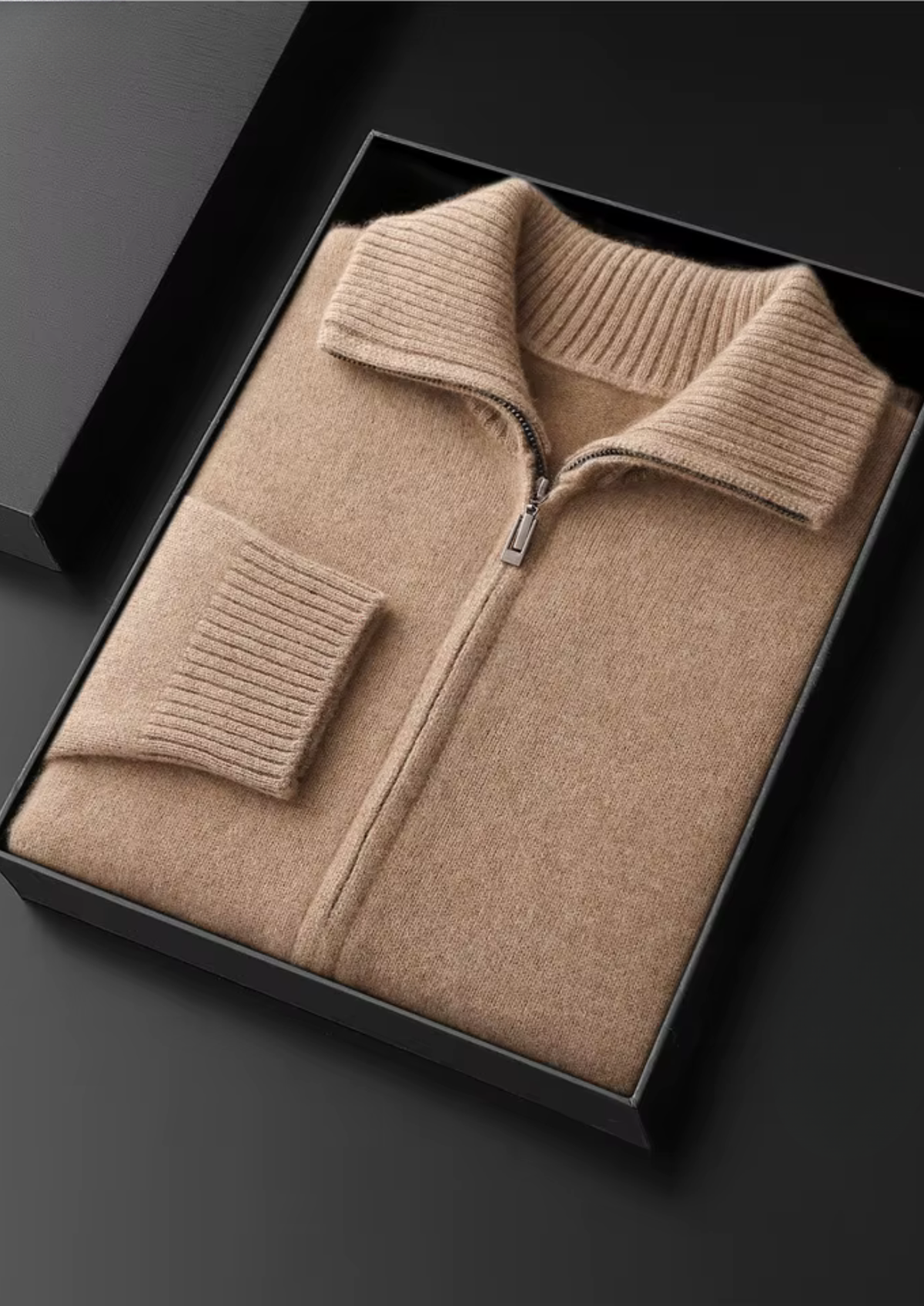 Pure Cashmere Beige Funnel Neck Cardigan | Arventti