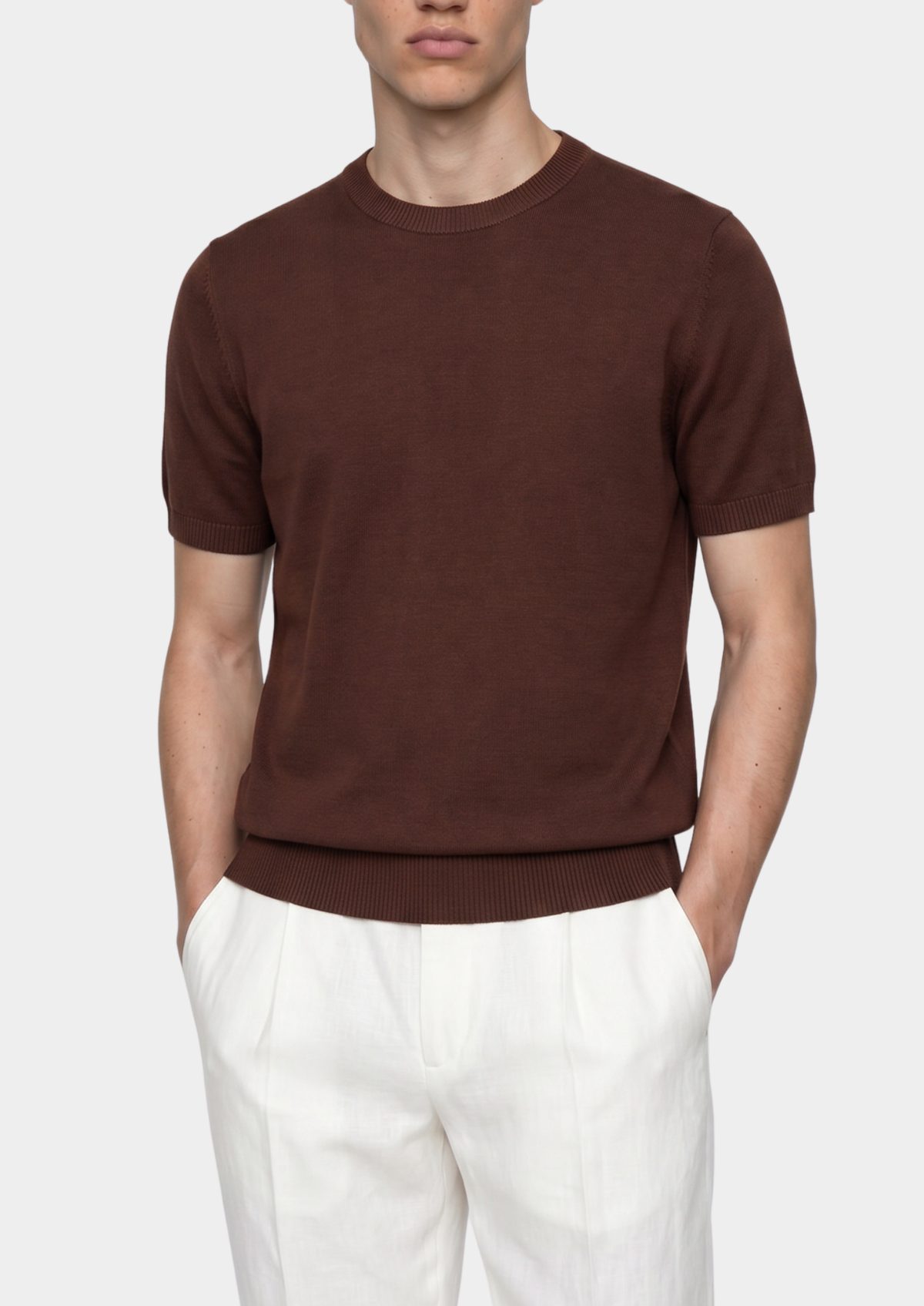 Essential Coffee Knitted Crewneck T-Shirt | Arventti