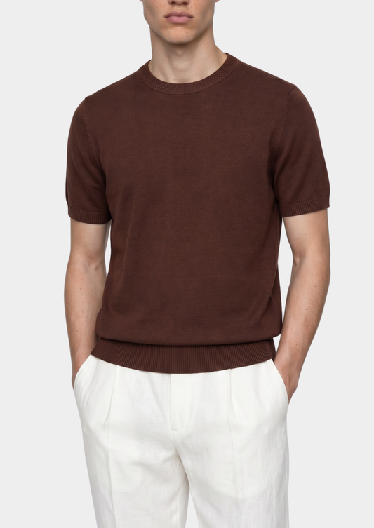 Essential Coffee Knitted Crewneck T-Shirt | Arventti