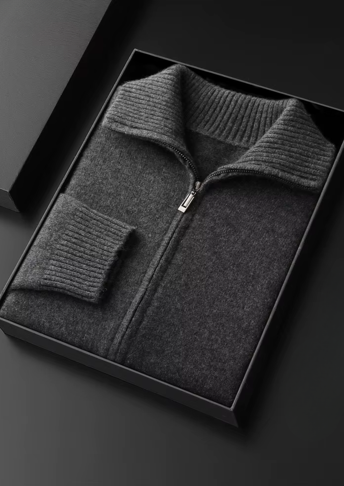 Pure Cashmere Dark Gray Funnel Neck Cardigan | Arventti