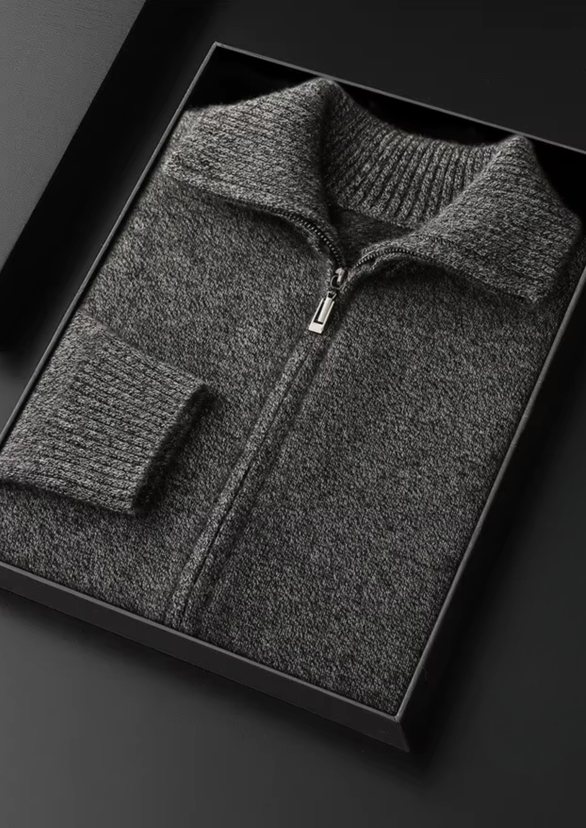 Pure Cashmere Heather Gray Funnel Neck Cardigan | Arventti