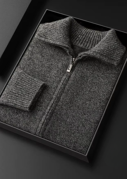 Pure Cashmere Heather Gray Funnel Neck Cardigan | Arventti